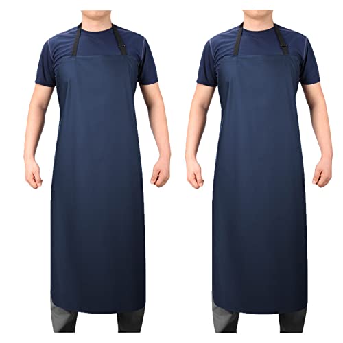 Waterproof Rubber Vinyl Apron 41.5" Heavy Duty Work Apron Durable with Adjustable Bib Apron for Dishwashing,Grooming 2Packs(no pocket) - color: Blue-no Pocket-2p