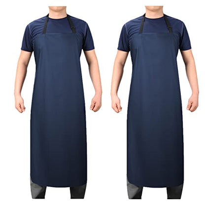Waterproof Rubber Vinyl Apron 41.5" Heavy Duty Work Apron Durable with Adjustable Bib Apron for Dishwashing,Grooming 2Packs(no pocket) - color: Blue-no Pocket-2p