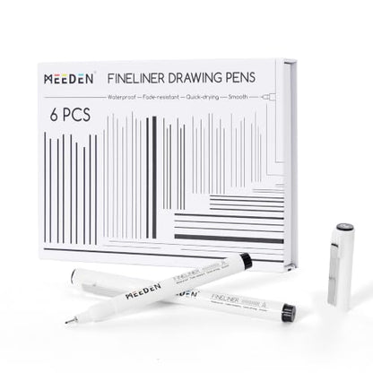 MEEDEN Micro Fineliner Drawing Pens: 0.6mm Needle Nib, 6 Pack, Black Ink | Waterproof archival ink for bold outlining, comic panels, lettering, manga, illustration, and strong line contrast - style: 0.6mm Needle Nib
