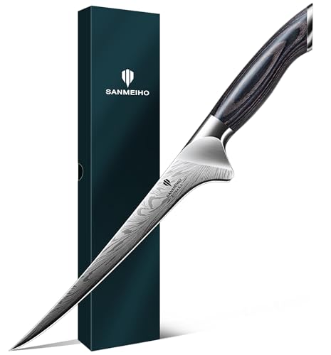 Fillet Knife 7 Inch, Powder Steel Boning Knife | High Carbon Japanese Filleting Knives, Ultra Sharp Deboning Knives for Meat Cutting with Ergonomic Pakkawood Handle - size: 18.2CM