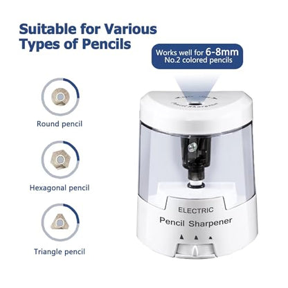 Electric Pencil Sharpener, Battery (Not Included) USB Powered, Portable for NO.2 Pencils, Automatic and Durable with 3 Sharpness Options - Classroom, Home, Office White - color: Creamy