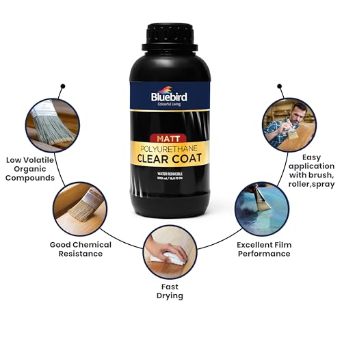 Bluebird Polyurethane Clear Coat for Furniture, Paintings, Water-Based Professional Varnish (Matt, 16.9 Fl Oz) - color: Matt, size: 16.9 Fl Oz