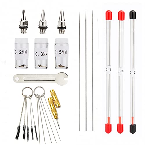 0.2mm, 0.3mm, 0.5mm Airbrush Nozzles and Needles Replacement Parts with 11 in 1 Airbrush Cleaning Repair Tool for Airbrush Gun - size: 0.2mm, 0.3mm,0.5mm/Cleaning Kit