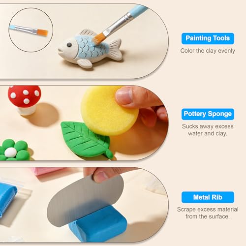 Acantha 35 PCS Pottery Tools Kit, Professional Ceramic Sculpting, Carving, and Air Dry Clay Kit for All Ages - Includes Trimming, Dotting, Embossing, Scoring, Fondant, Painting and Polymer Clay Tools