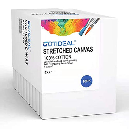 GOTIDEAL Stretched Canvas, 5x7 Inch Set of 10, Primed White - color: White, size: 5"x7"