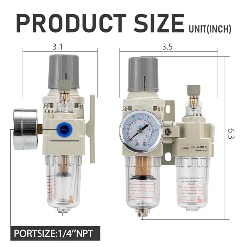 Air Pressure Regulator with Pressure Gauge(0-150PSI),Water Separator for Air Compressor Semi-Auto Drain 1/4 NPT Threaded Interface - size: 1/4 NPT, style: Semi-Auto Drain