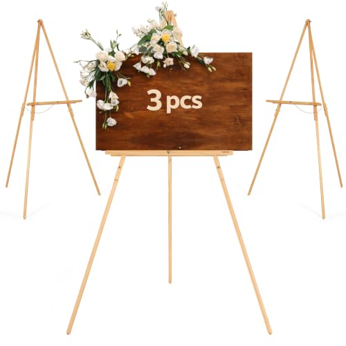 VISWIN 3Pcs 63" Easel Stand for Wedding Signs, Adjustable Wooden Display Easel with Holder, Tripod Floor Easel for Welcome Board, Poster, Picture, Photos, Paintings - Natural - color: Natural, size: 3 PCS