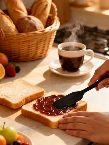 6 Pieces Silicone Spatula Set - Heavy Duty Kitchen Cooking Serving Utensils, Non-Stick Silicone Cooking Utensils Set, Kitchen Utensil Set with Oil Brush, Jar Spatula & Mini Spatulas (Black) - color: Black