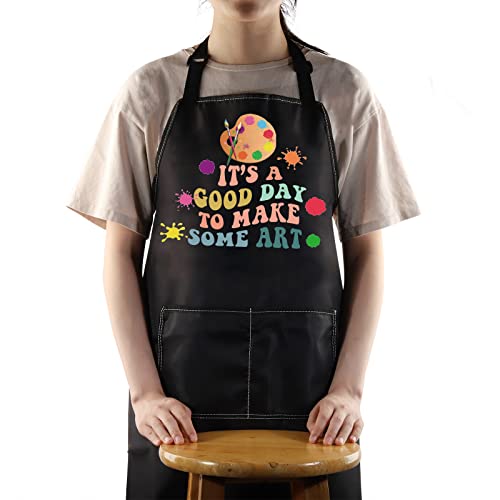 WZMPA Artist Painters Apron With Pockets - It's A Good Day to Make Art - Adjustable Apron for Teacher, Lover, Student Gift - color: Make Art Apron Bl