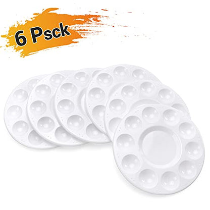 Hutou 6 Pack Paint Tray Palettes, Round, White | Plastic Paint Pallet for Kids Art Painting Palette for Painting or DIY Craft Class - color: 6 Pack