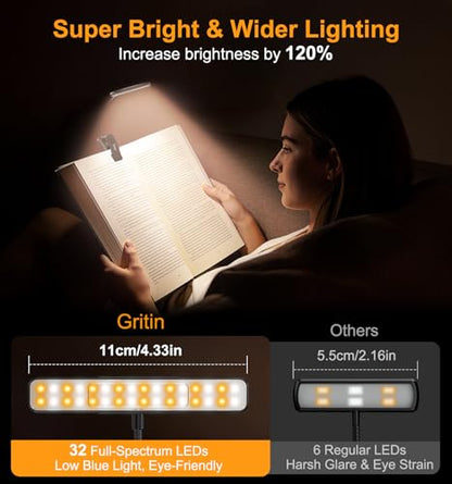 Gritin 2026 Gen 2 Book Light for Reading- 32 Eye Caring Full Spectrum LED - color: Black