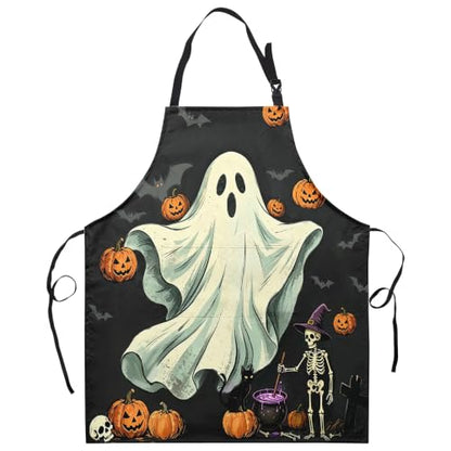 Halloween Aprons Ghost Bat Jack-O-Lantern Kitchen Apron with 2 Pockets Waterprrof Cooking Apron with Adjustable Neck Strap for Baking Crafting Gardening - color: Halloween-ghost