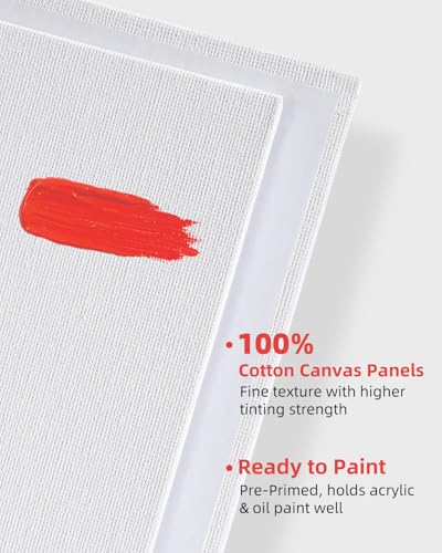 12 Pack 8x8 Inch Painting Canvas Panels Square Boards for Painting | 8oz Gesso Primed Acid-Free 100% Cotton for Acrylics Paints - size: 8"x8"