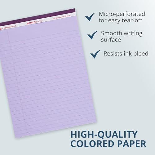Roaring Spring Enviroshades Recycled Orchid Legal Pads, Case of 72 Pads, 8.5" x 11" 50 sheets of Legal ruled 15# Recycled Purple Paper Per Pad, Proudly made in USA!, Micro-Perforated - color: Orchid, style: 36 Pack
