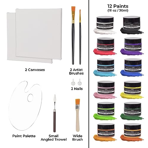 Funto Textured Acrylic Paint Set, 12 Colors, Complete Painting Kit with Tools and Canvases, Professionals Art Craft Painting Supplies Kit, Non-Toxic - color: Assorted