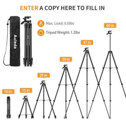 60″ Camera Tripod Lightweight Travel Stand for Canon Nikon Phone | with Wireless Remote Phone Holder and Bag Max Load 6.6 LB Black