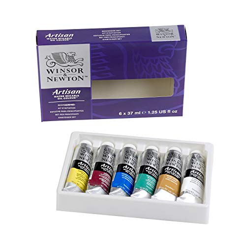 Winsor & Newton Artisan Water Mixable Oil Paint, Beginner's Set 6 x 37ml | Clean with water; no solvents needed. Color depth, lightfastness, opacity/transparency are the same as traditional oils. - style: Beginners Set 6 x 1.25-oz