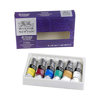 Winsor & Newton Artisan Water Mixable Oil Paint, Beginner's Set 6 x 37ml | Clean with water; no solvents needed. Color depth, lightfastness, opacity/transparency are the same as traditional oils. - style: Beginners Set 6 x 1.25-oz