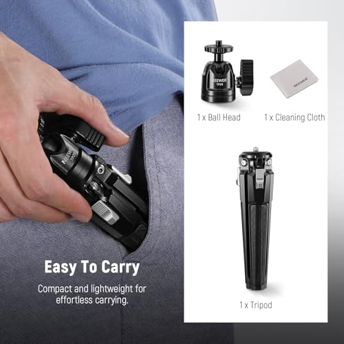 NEEWER Mini Desk Tripod, Metal Table Top Small Portable Travel Selfie Stick Stand with 360° Ball Head & 1/4" Screw for Camera Mobile Phone Holder Action Cam, Cleaning Cloth, Max Load 6.6 lbs, TP29 - style: TP29 w/Cleaning Cloth