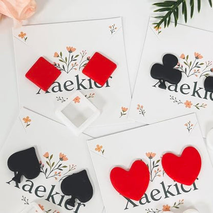 Xaekicr Card Suit Polymer Clay Cutters Set - 4PCS Clay Cutters for Earrings, Classic Heart Spade Diamond Club Shapes, Polymer Clay Molds, Clay Tools for DIY Jewelry Making - color: R color