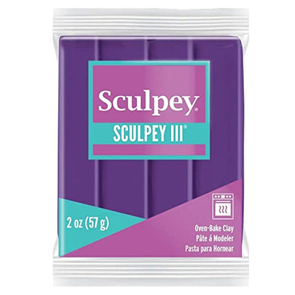 Polyform Sculpey III Polymer Oven-Bake Clay, Purple, Non Toxic, 2 oz. bar, Great for modeling, sculpting, holiday, DIY, mixed media and school projects.Perfect for kids & beginners! | Polymer Clay, Perfect for Jewelry, Home Decor, and General Crafting - s