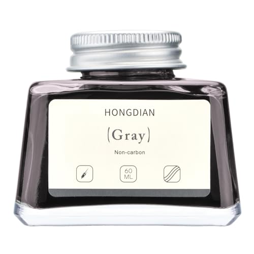 Hongdian Fountain Pen Bottled Ink Gray, 60ml Fountain Pen Ink Bottled for Writing and Calligraphy, Non Carbon - color: Gray