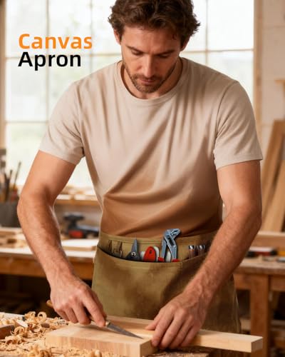 Canvas Work Waist Apron with 3 Pocket - color: 1 Pack Brown Tool Apron