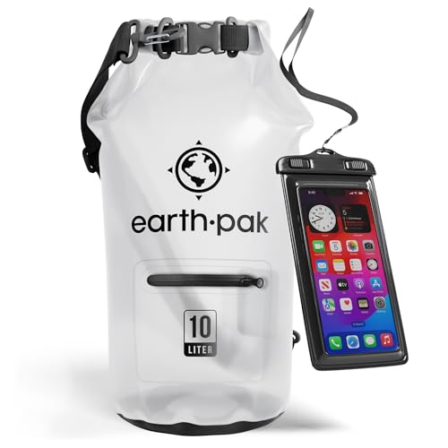 Earth Pak Waterproof Dry Bag with Zippered Pocket - Waterproof Dry Bag Backpack Keeps Gear Dry - color: Clear, size: 10L