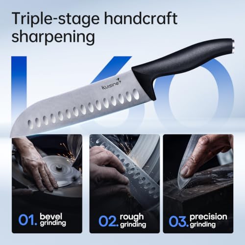 Kuisine Knife Set 15 pieces High Carbon Stainless Steel Professional Kitchen Knife block set with Sharpener Black