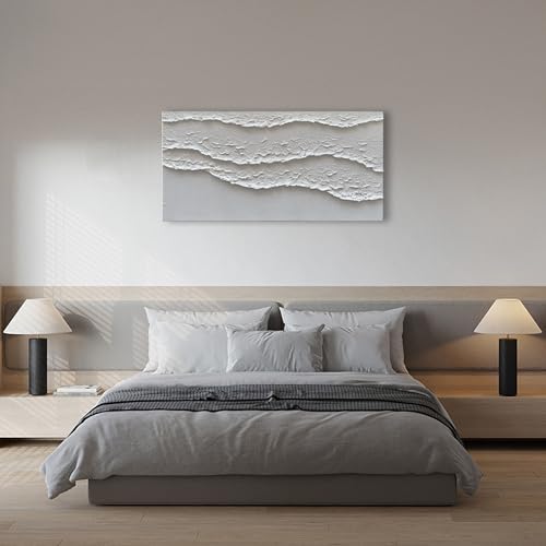 NANKAI Art White Waves Abstract Oil on Canvas Home Wall Deco Art 24x48 inch Minimalist Art Oil Painting - color: Nkhb135