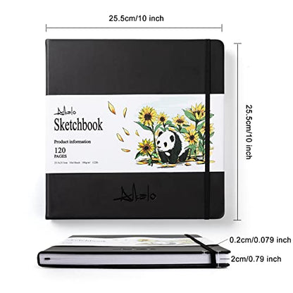 Sketchbook for Drawing, 120 Pages Sketch Book, 122LB/180GSM Thick Paper - color: Back, size: Large (10×10INCH)