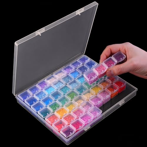RJ-Sport 56 Grids Diamond Art Bead Organizer Box | Compact & Portable Clear Plastic Case for Jewelry & Gems Storage and Organizing - color: 56 small