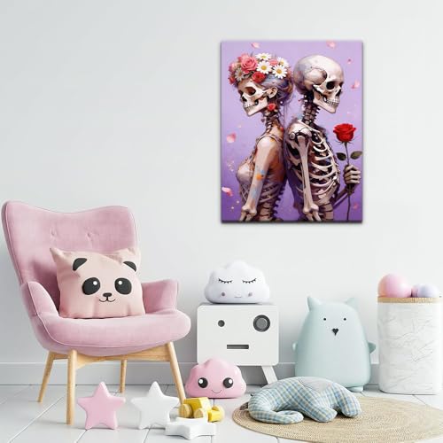 TFIAVSIN Romantic Skeleton Couple Paint by Numbers Kit for Adults, Beautiful Art with Roses and Flower Crown, Adult Paint by Number Kits on Pre-Printed Canvas for DIY Arts & Crafts - 16x20 Inch - color: Skeleton