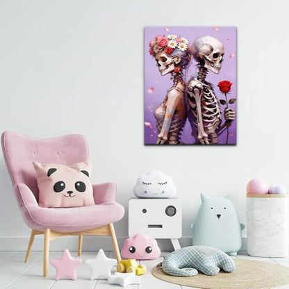 TFIAVSIN Romantic Skeleton Couple Paint by Numbers Kit for Adults, Beautiful Art with Roses and Flower Crown, Adult Paint by Number Kits on Pre-Printed Canvas for DIY Arts & Crafts - 16x20 Inch - color: Skeleton