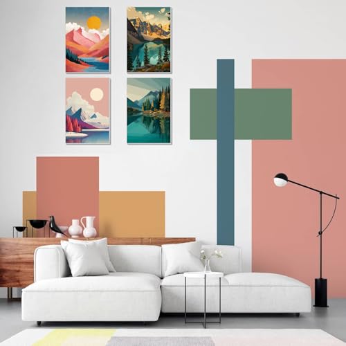 4 Pack Framed Paint by Numbers Kit for Adults Beginner Canvas Painting by Numbers for Adults Landscape Easy Adult Paint by Number Kits with Frame Mountain Watercolor Painting by Number 8x12 Inch - color: YFa1720