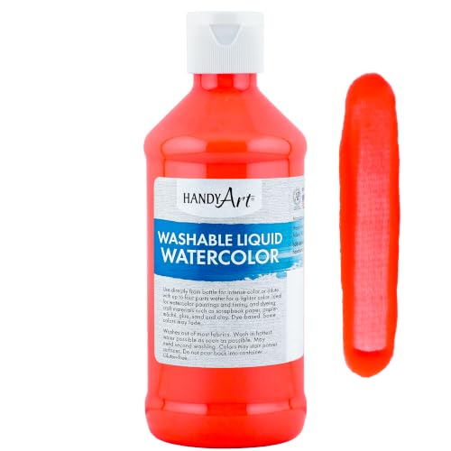 Handy Art Washable Liquid Watercolor Paint, Fluorescent Red, 8 oz Bottle | Ready to Use Concentrated Dye-Based Liquid, Deep Color Strength, Dilute with Water, Certified Safe AP Non-Toxic, Made in USA - color: Fluorescent Red