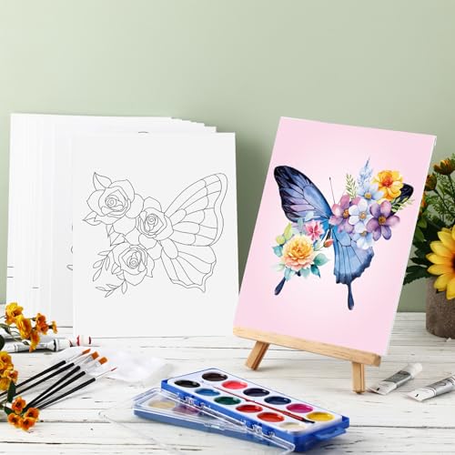 Sherr 12 Pcs Pre Drawn Canvas for Adults,Butterfly,8 x 10 Inch | Pre Printed Canvas, Sip and Paint Party Canvas Painting Kit, for Holiday Painting Crafts Favor - size: 8 x 10 Inch, style: Butterfly