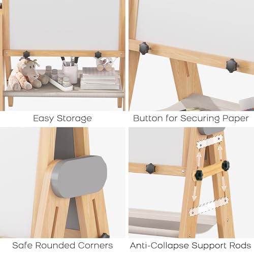 3-In-1 Folding Kids Art Easel - Double-Sided Foldable Wooden Art Easel with Chalkboard & Whiteboard, Height Adjustable, Portable Art Station with Paper Roll Holder, Ideal Gift for Girl & Boy - style: Folding Easel