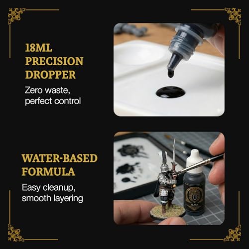 Ludus Bellum Miniature Paint Black Color 18ml Dropper Bottle, Professional Acrylic Paint for Miniatures & Models, Provides Quality Acrylic Tones and Shades for Warhammer 40K D&D Figures - color: Black