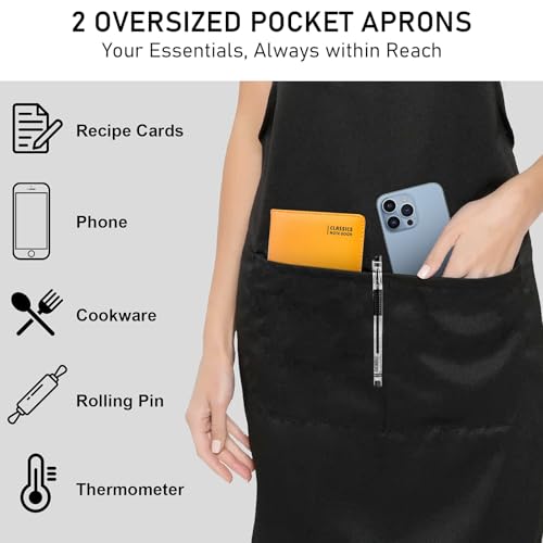 12 Pack Bib Apron, Unisex Restaurant Kitchen Aprons for Women with 2 Pockets, Chef Aprons for Cooking Men BBQ Painting Drawing Craft Plain Adults, Bulk Black