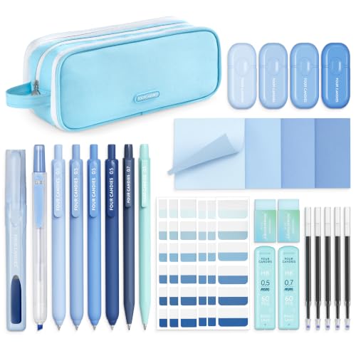 Four Candies Aesthetic School Supplies Kit with Cute Blue Pencil Case - color: Blue