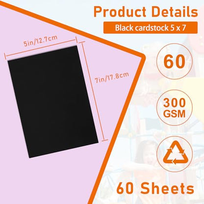 Guakicae 60 Sheets Black Flat Cardstock 5 x 7 Heavyweight Paper 110lb | Premium Card Stock Printer Paper for Cards Making, Wedding Invitations, Thank You Cards, Graduations - color: Black, size: 5x7-60pcs