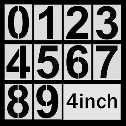 4 Inch Number Stencils, Plastic Number Stencil 0-9 Reusable House Numbers Stencil Curb Stencil Kit for Painting on Road, Wall, Wood, Mailbox, Cakes, Trucks(10 pcs)