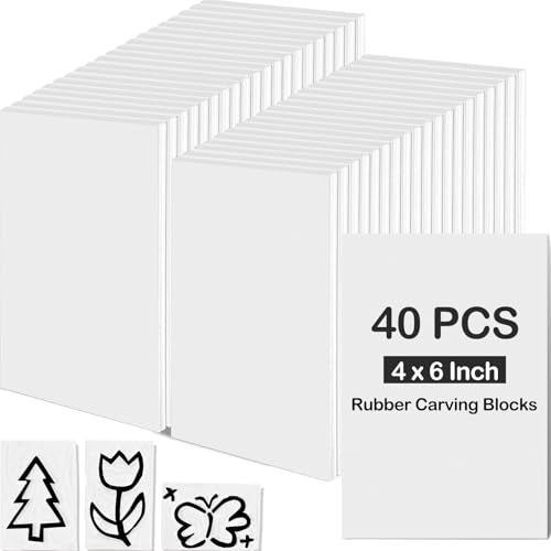 Frienda 40 Pcs 4"x6" Rubber Carving Blocks Linoleum Block Stamp Making Kit Soft Rubber Carved Brick for Stamp Maker Printmaking Supplies Craft Project(White) - color: White