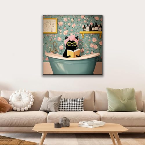 JUJUHOOD Funny Bathing Cat Paint by Numbers Kit for Adults Beginner & Kids Ages 8-12,Black Cat Paint by Number Without Easel, Acylic Paint by Numbers for Gift Home Wall Decor 10x10Inch - color: ZXT-258-F