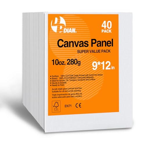Canvas Boards for Painting 9x12 Inch, 40-Pack Bulk Canvas Value Pack - Art Supplies Blank Paint Canvas Panels for Acrylic, Oil, Watercolor, Tempera, Gouache - size: 9"x12"