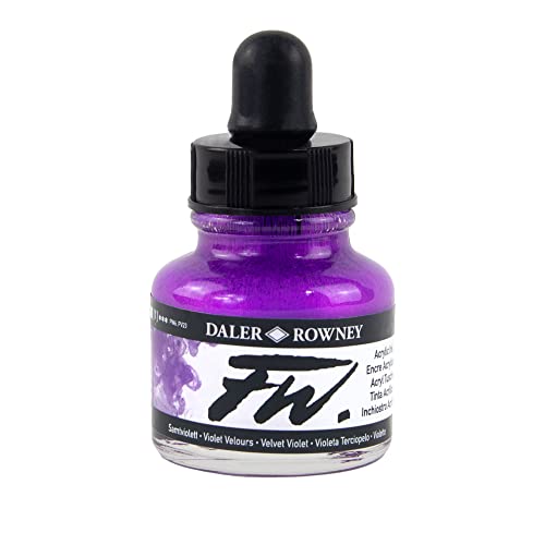 Daler-Rowney FW Acrylic Ink Bottle Velvet Violet - Versatile Acrylic Drawing Ink for Artists and Students - Permanent Calligraphy Ink - Archival Ink for Illustrating and More - color: Velvet Violet