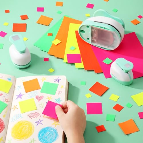 CHENGU 3 Pack Square Hole Punch 2"/1"/0.6", Mint Green | Paper Craft Cutters for Card Making, Shape Punches for Scrapbooking, Includes 10 Sheets Stickers, Photo Album DIY Projects - color: Mint Green, style: Square
