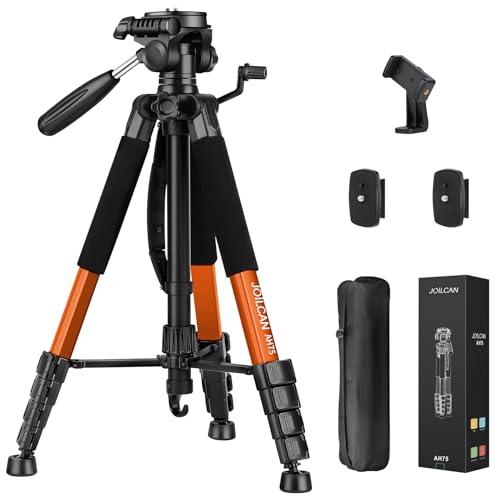 JOILCAN 74" Tripod for Camera Cell Phone Video Photography | Heavy Duty Tall Cameras Tripod Stand, Professional Travel DSLR Tripods, Compatible with Canon iPhone, Max Load 15 LB - color: Orange, size: 74"