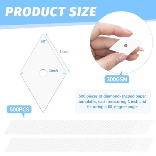 500 PCS 1" Diamond 60 Degrees Piecing Paper Templates, Quilting Templates Accessories for DIY Patchwork Crafts and Sewing Supplies﻿ - size: 1 Inch-500pcs Diamond